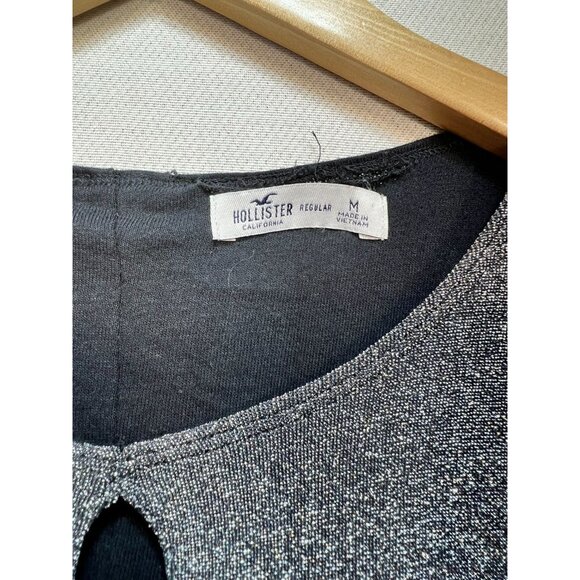 Hollister Women's Sparkle Mini Bodycon Dress Key Hole Size M Silver Long Sleeve - Picture 3 of 10